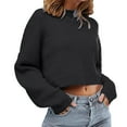 thumbnail image 1 of VISALY Turtleneck Sweatshirt Crochet Sweaters O Neck Top Long Sleeve Sweatshirt Solid Color Casual Thick Pullover Knit Sweaters Comfy Pullovers Womens Hoodies Pullover Basic Sweatshirt Black L, 1 of 4