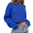 thumbnail image 1 of VISALY Turtleneck Sweatshirt Crochet Sweaters O Neck Top Long Sleeve Sweatshirt Solid Color Casual Thick Pullover Knit Sweaters Comfy Pullovers Womens Hoodies Pullover Basic Sweatshirt Blue M, 1 of 4