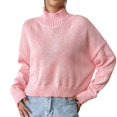 thumbnail image 1 of VISALY Turtleneck Sweatshirt Crochet Sweaters Turtleneck Sweater Oversized Long Sleeve Knitted Pullover Fall Winter Trendy Basic Crop Sweaters Hoodies Pullover Solid Sweatshirt Sweatshirt Pink S, 1 of 3