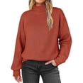thumbnail image 1 of VISALY Turtleneck Sweatshirt Crochet Sweaters Women's Fall Turtleneck Sweaters Trendy Loose Long Sleeve Knit Pullover Jumper Tops Women's Sweatshirts Womens Oversized Sweatshirt Soft Sweaters Red Xl, 1 of 7