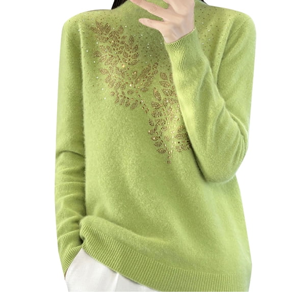 VISALY Turtleneck Sweatshirt Knit Sweater Light Sweaters Long Sleeve Crew Neck Lightweight Soft Knitted Pullover Knitted Blouse Crochet Sweaters Womens Hoodies Pullover Dressy Sweaters Green L