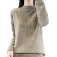 thumbnail image 1 of VISALY Turtleneck Sweatshirt Knit Sweater Light Sweaters Long Sleeve Crew Neck Lightweight Soft Knitted Pullover Knitted Blouse Crochet Sweaters Womens Hoodies Pullover Dressy Sweaters Khaki Xl, 1 of 3