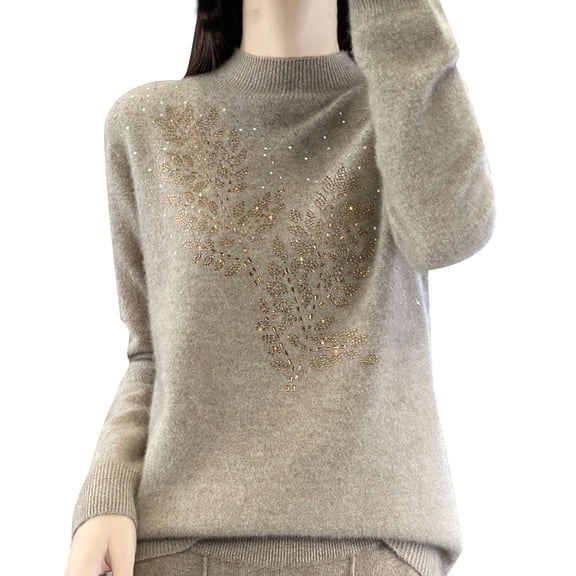 VISALY Turtleneck Sweatshirt Knit Sweater Light Sweaters Long Sleeve Crew Neck Lightweight Soft Knitted Pullover Knitted Blouse Crochet Sweaters Womens Hoodies Pullover Dressy Sweaters Khaki L