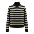 thumbnail image 1 of VISALY Turtleneck Sweatshirt Striped Sweater Retro Striped Half Turtleneck Sweater Knitted Loose Causal Bottoming Sweaters Crochet Sweaters Baggy Sweaters Comfy Sweaters Black Xxl, 1 of 7