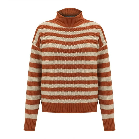 VISALY Turtleneck Sweatshirt Striped Sweater Retro Striped Half Turtleneck Sweater Knitted Loose Causal Bottoming Sweaters Crochet Sweaters Baggy Sweaters Comfy Sweaters Red M
