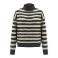 thumbnail image 1 of VISALY Turtleneck Sweatshirt Striped Sweater Retro Striped Half Turtleneck Sweater Knitted Loose Causal Bottoming Sweaters Crochet Sweaters Pullover Sweatshirt Casual Sweatshirt Grey S, 1 of 6