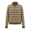 thumbnail image 1 of VISALY Turtleneck Sweatshirt Striped Sweater Retro Striped Half Turtleneck Sweater Knitted Loose Causal Bottoming Sweaters Crochet Sweaters Pullover Sweatshirt Casual Sweatshirt Beige L, 1 of 6