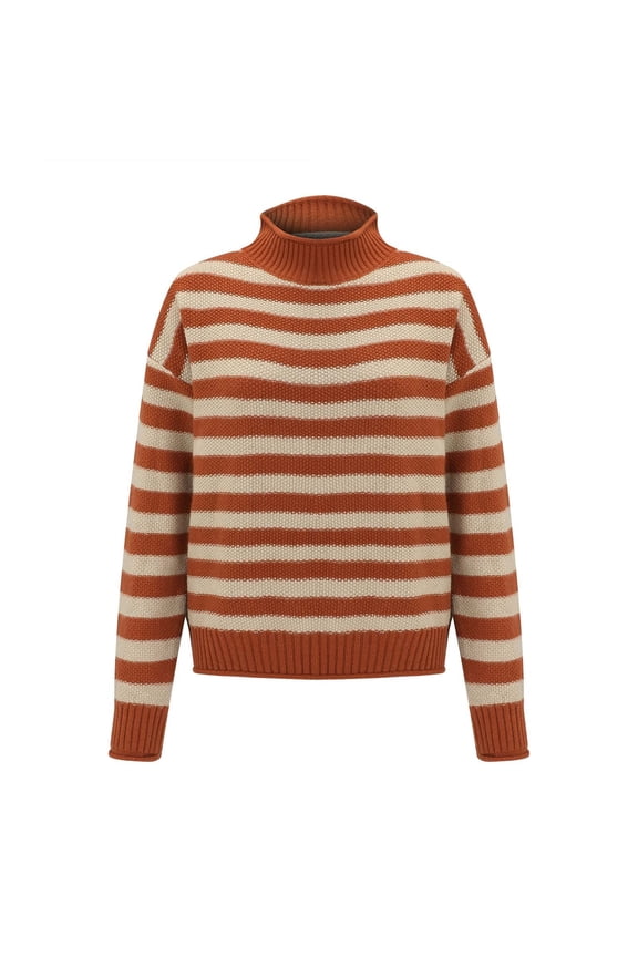 Turtleneck Sweatshirt Striped Sweater Retro Striped Half Turtleneck Sweater Knitted Loose Causal Bottoming Sweaters Crochet Sweaters Pullover Sweatshirt Casual Sweatshirt Orange S