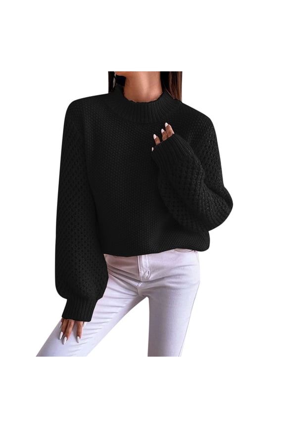 Turtleneck Sweatshirt Tunic Sweatshirt Casual Long Sleeve Pullover Sweaters Crew Neck Oversized Ribbed Knit Fall Winter Sweater Solid Sweatshirt Running Sweatshirts Tunic Sweater Black L