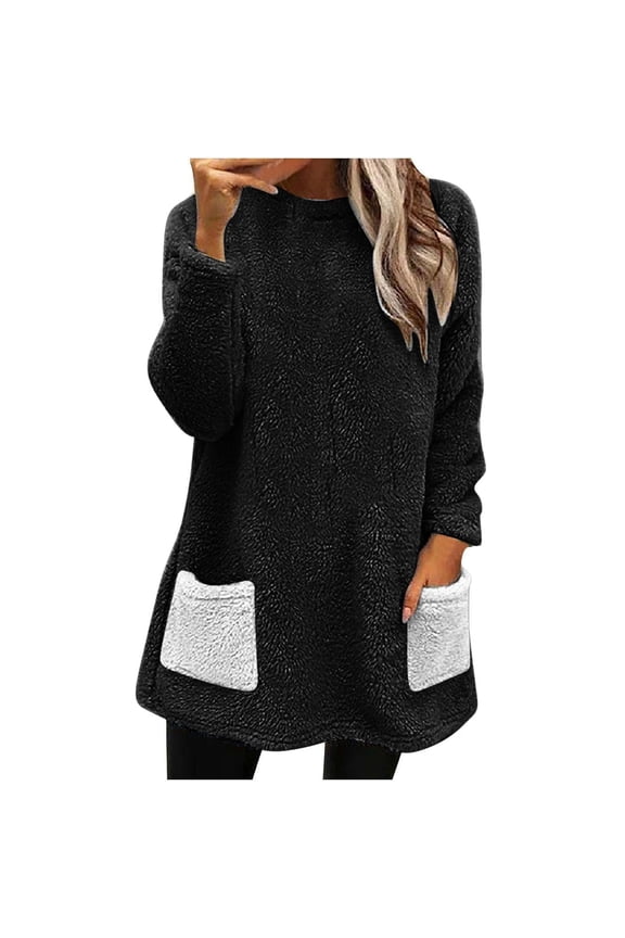 Turtleneck Sweatshirt Tunic Sweatshirt Pullover Fuzzy Fleece Sweatshirts Oversized Thermal Sweaters with Pockets Winter Clothes Pullover Sweatshirt Basic Sweatshirts Fall Sweatshirt Black Xxl