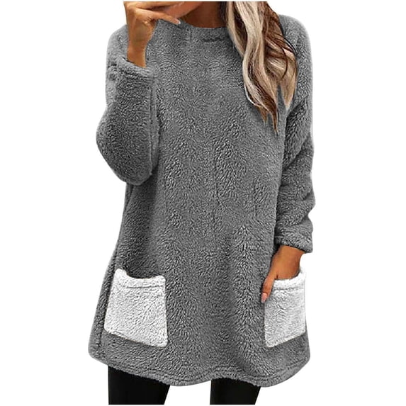 VISALY Turtleneck Sweatshirt Tunic Sweatshirt Pullover Fuzzy Fleece Sweatshirts Oversized Thermal Sweaters with Pockets Winter Clothes Pullover Sweatshirt Basic Sweatshirts Fall Sweatshirt Grey Xxl