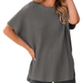 thumbnail image 1 of VISALY Turtleneck Sweatshirt Tunic Sweatshirt Sweaters for Women Casual Crew Neck Short Sleeve Sweater Lightweight Knit Batwing Fall Tops Soft Sweaters Basic Tops Women Pullover Sweaters Grey Xl, 1 of 5