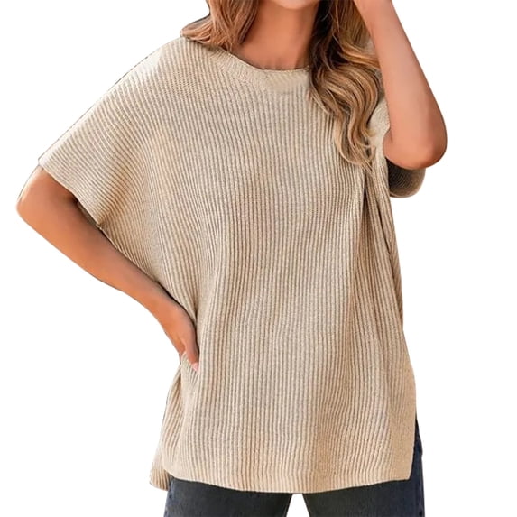 VISALY Turtleneck Sweatshirt Tunic Sweatshirt Sweaters for Women Casual Crew Neck Short Sleeve Sweater Lightweight Knit Batwing Fall Tops Soft Sweaters Womens Sweatshirt Women Pullover Sweaters A L
