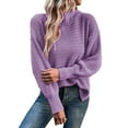 thumbnail image 1 of VISALY Turtleneck Sweatshirt Tunic Sweatshirt Turtleneck Oversized Sweaters Batwing Long Sleeve Pullover Loose Chunky Knit Jumper Lightweight Pullover Dressy Sweaters Solid Sweatshirt Purple Xxl, 1 of 4