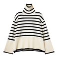 thumbnail image 1 of VISALY Turtleneck Sweatshirt Tunic Sweatshirt Women's Striped Turtleneck Sweater Long Sleeve Oversized Knitted Soft Pullover Sweaters Side Lightweight Pullover Soft Sweaters Pullover Beige L, 1 of 3