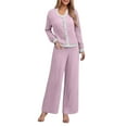 thumbnail image 1 of VISALY Two Piece Pajama Set Button Down Pajamas Ribbed Pajama Sets V Neck Long Sleeve Sleepwear Wide Leg Pants Soft Loungewear Matching Set Comfy Outfits Purple Xl, 1 of 7