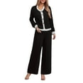 thumbnail image 1 of VISALY Two Piece Pajama Set Button Down Pajamas Ribbed Pajama Sets V Neck Long Sleeve Sleepwear Wide Leg Pants Soft Loungewear Matching Set Comfy Outfits Black L, 1 of 7