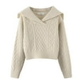 thumbnail image 1 of VISALY V Neck Pullover Sweater Cotton Sweaters Trendy Long Sleeve Sweater Tops Fall Chunky Cable Knit Pullover Sweaters Business Casual Sweater Business Casual Sweaters Soft Sweaters Beige One Size, 1 of 4
