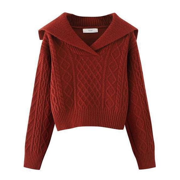 VISALY V Neck Pullover Sweater Cotton Sweaters Trendy Long Sleeve Sweater Tops Fall Chunky Cable Knit Pullover Sweaters Business Casual Sweater Business Casual Sweaters Soft Sweaters Red One Size
