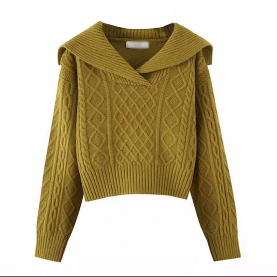 VISALY V Neck Pullover Sweater Cotton Sweaters Trendy Long Sleeve Sweater Tops Fall Chunky Cable Knit Pullover Sweaters Business Casual Sweater Business Casual Sweaters Soft Sweaters Green One Size