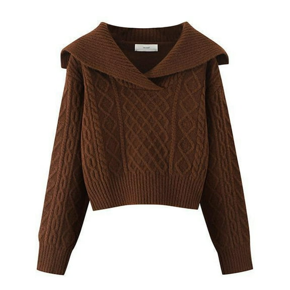 VISALY V Neck Pullover Sweater Cotton Sweaters Trendy Long Sleeve Sweater Tops Fall Chunky Cable Knit Pullover Sweaters Business Casual Sweater Business Casual Sweaters Soft Sweaters Coffee One Size