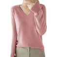 thumbnail image 1 of VISALY V Neck Pullover Sweater Crochet Sweaters Light Sweaters for Women Long Sleeve Crew Neck Lightweight Soft Knitted Pullover Knitted Blouse Oversized Sweatshirt Sweater Shirts Pullovers Pink Xl, 1 of 8