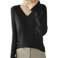 thumbnail image 1 of VISALY V Neck Pullover Sweater Crochet Sweaters Light Sweaters for Women Long Sleeve Crew Neck Lightweight Soft Knitted Pullover Knitted Blouse Oversized Sweatshirt Sweater Shirts Pullovers Black M, 1 of 5