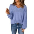 thumbnail image 1 of VISALY V Neck Pullover Sweater Crochet Sweaters Womens Sweaters Casual Long Sleeve V Neck Lightweight Crochet Pullover Sweater Tops Mesh Sweaters Fashion Sweatshirt Plus Size Sweaters Sky Blue Xl, 1 of 7
