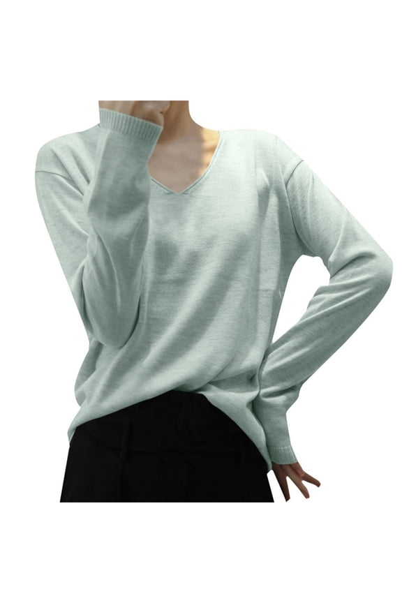 V Neck Pullover Sweater Knit Sweater Light Sweaters Long Sleeve Crew Neck Lightweight Soft Knitted Pullover Knitted Blouse Crochet Sweaters Pull Over Sweaters Tunic Sweater Mint Green S