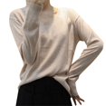 thumbnail image 1 of VISALY V Neck Pullover Sweater Knit Sweater Light Sweaters for Women Long Sleeve Crew Neck Lightweight Soft Knitted Pullover Knitted Blouse Crochet Sweaters Pull Over Sweaters Tunic Sweater Beige L, 1 of 5
