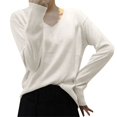 thumbnail image 1 of VISALY V Neck Pullover Sweater Knit Sweater Light Sweaters for Women Long Sleeve Crew Neck Lightweight Soft Knitted Pullover Knitted Blouse Crochet Sweaters Pull Over Sweaters Tunic Sweater White S, 1 of 5