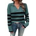 thumbnail image 1 of VISALY V Neck Pullover Sweater Knit Sweater Winter Sweaters Lapel V Neck Long Sleeve Striped Chunky Knit Oversized Pullover Sweater Crochet Sweaters Women Hoodies Pullover Warm Sweaters Green Xl, 1 of 5