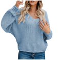 thumbnail image 1 of VISALY V Neck Pullover Sweater Ribbed Long Sleeve Tops Long Batwing Sleeve Sweaters Chunky Cable Knit Pullover Fashion Knitwear Solid Oversized Sweatshirt Tunic Sweatshirt Comfy Sweatshirt Blue 3Xl, 1 of 5