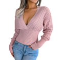 thumbnail image 1 of VISALY V Neck Pullover Sweater Ribbed Long Sleeve Tops Sweaters for Women Trendy Crewneck Long Sleeve Sweater Tops Fall 2024 Chunky Cable Knit Pullover Sweaters Sweater Shirts Pullovers Pullover Red M, 1 of 5