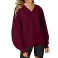 thumbnail image 1 of VISALY V Neck Pullover Sweater Tunic Sweatshirt Oversized Sweatshirt Casual Fleece Pullover Sweaters Cute Long Sleeve Shirts Tops Baggy Sweaters Basic Tops Athletic Sweatshirts Wine Xl, 1 of 6