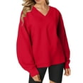 thumbnail image 1 of VISALY V Neck Pullover Sweater Tunic Sweatshirt Oversized Sweatshirt Casual Fleece Pullover Sweaters Cute Long Sleeve Shirts Tops Baggy Sweaters Basic Tops Athletic Sweatshirts Red S, 1 of 6