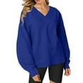 thumbnail image 1 of VISALY V Neck Pullover Sweater Tunic Sweatshirt Oversized Sweatshirt Casual Fleece Pullover Sweaters Cute Long Sleeve Shirts Tops Baggy Sweaters Basic Tops Athletic Sweatshirts Blue L, 1 of 6