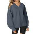 thumbnail image 1 of VISALY V Neck Pullover Sweater Tunic Sweatshirt Oversized Sweatshirt Casual Fleece Pullover Sweaters Cute Long Sleeve Shirts Tops Pullover Sweatshirts Half Zip Pullover Loose Sweatshirt Dark Grey M, 1 of 6
