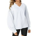thumbnail image 1 of VISALY V Neck Pullover Sweater Tunic Sweatshirt Oversized Sweatshirt Casual Fleece Pullover Sweaters Cute Long Sleeve Shirts Tops Pullover Sweatshirts Half Zip Pullover Loose Sweatshirt White Xxl, 1 of 6