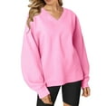 thumbnail image 1 of VISALY V Neck Pullover Sweater Tunic Sweatshirt Oversized Sweatshirt Casual Fleece Pullover Sweaters Cute Long Sleeve Shirts Tops Pullover Sweatshirts Half Zip Pullover Women Casual Sweatshirt Pink Xl, 1 of 6