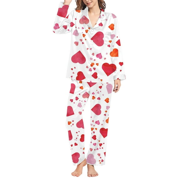 VISALY Valentine Pjs Heart Parinted Button Down Sleepwear Lounge Set Nightwear 2 Piece Pajama Set Stretchy Pajama Set Soft Pajama Set Loungewear Set Lounge Sets Pajama Sets Loungewear Pink M