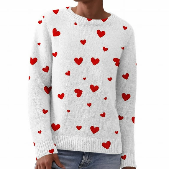 VISALY Valentine sweater Plus Size Love Print Heart Sweater with Bow Ribbed Pullover Sweaters Basic Sweaters Trendy Sweater Casual Sweaters Dressy Tops Lightweight Sweaters Patterned Sweater White M