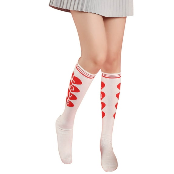 VISALY Valentines Day Thigh High Stockings Sweet Love Heart Printed Knee Long Socks Party Socks Long Socks with Hearts Valentines Accessories Holiday Outfits A One Size