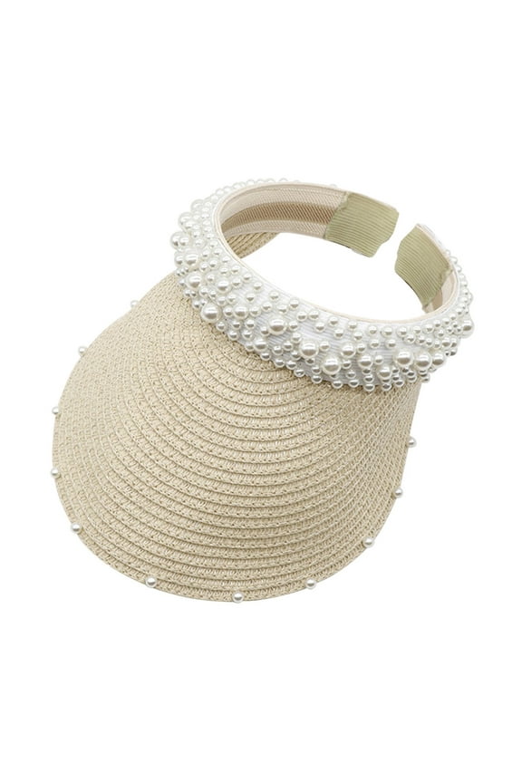 Visor hat | Straw Hats for Men Sun Protection Sunhats for Women UV Protection Women's Pearl Headband Sunshade Sun Wide Brim Sun Protection Hats Sun UV Protection | Large