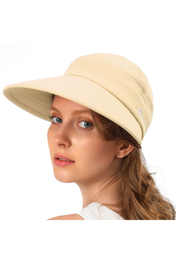 Wide Brim Open Top Ponytail Sun Visor Cap Quick Dry Lightweight Uv Protection Adjustable Back Empty Crown Hat Breathable Sport Sun Hat for Golf Running Fishing Beach Outdoor Beige One Size