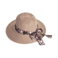 thumbnail image 1 of VISALY Wide Brim Straw Sun Hat with Floral Ribbon Bow Foldable Summer Uv Protection Beach Hat Wide Brim Foldable Beach Vacation Sun Hats Basic Straw Linen Sunscreen Sunshade Visor Cap Coffeea, 1 of 5