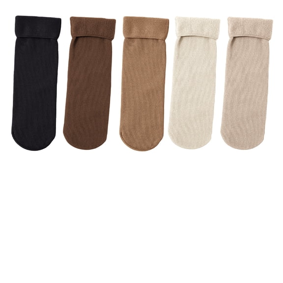 VISALY Winter Cotton Warm Thick Fleece Lined Mid Calf Socks for Unisex 5Pcs Soft Warm Knit Crew Socks Solid Color Cozy Non Slipper Socks for Home Outdoor (5 Pairs Set) Blue One Size