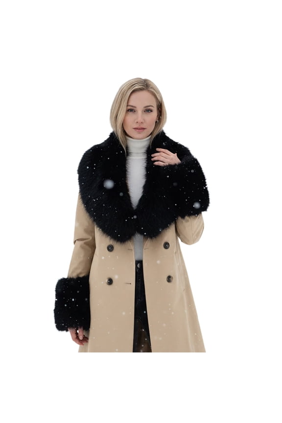 Winter Warm Faux Fur Collar Cuffs Set Warm Fake Fur Scarf Winter Arm Warmers(Faux Fur Cuff) and Neck Warmers for Women Fluffy Large Shawl Furry Scarves for for Cold Weather Black One Size