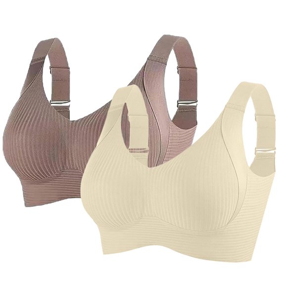 VISALY Wirefree Lift Bra Set: Seamless Construction, Light Support Design - 2 Pack Comfort Bundle, Brown,4XL