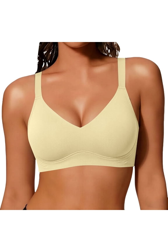 Wirefree Lift Bust Shaping Bras for Women Full Coverage No Underwire Bras Comfortable Wireless Padded Jelly Bras Lifting Full Coverage Seamless Soft Push Up Support T-Shirt Bras Beige L